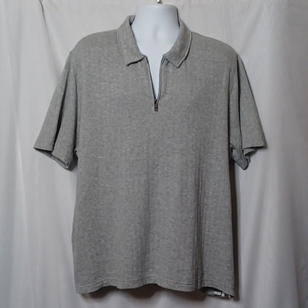 Ted Baker London Men's Gray 1/4 Zipper Short Sleeve Shirt. Size 7 (3XL)
